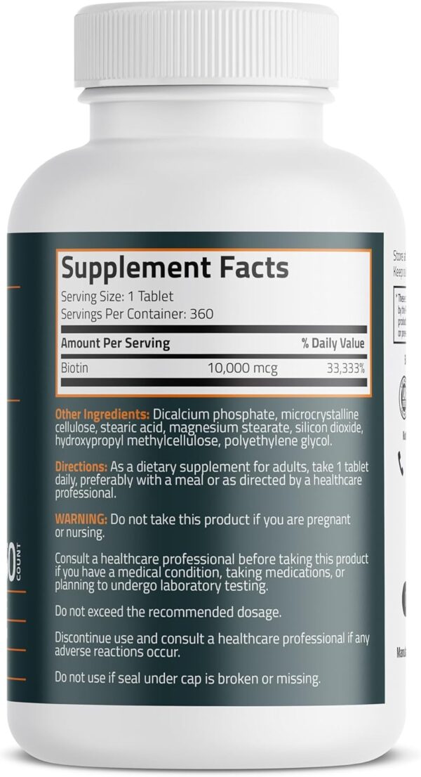 Bronson Biotin 10,000mcg, Supports Healthy Hair, Skin and Nails, Vegetarian, Non-GMO, 360 Tablets