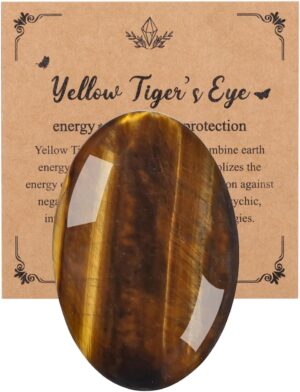 MANIFO 2.4Inch Large Tiger Eye Crystal Worry Stone Reiki Healing Crystals Polished Palm Gemstone Thumb Pocket Stone for Massage Stress Relief Meditation Balancing