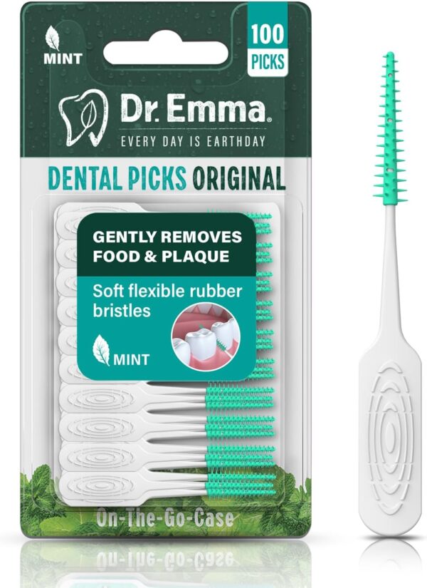 Original Dental Picks Mint Soft Rubberized Tooth Picks Easy to Use Brush Picks 100Ct/Pack, 2 Packs (200Ct)