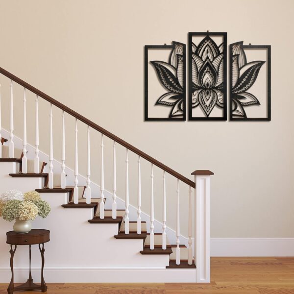 3 Pieces Lotus Flower Wall Art Mandala Carved Wooden Wall Hanging Home Decoration, Wood Art, Meditation/ Spiritual Decor (Black)