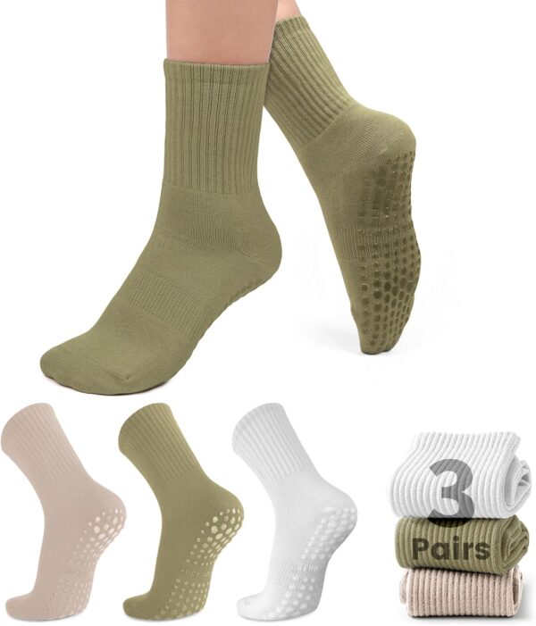 Purplepig 3 Pairs Grip Pilates Socks Non-Slip Yoga Socks for Women Pilates, Pure Barre, Barefoot Workout, Pregnancy, Hospital