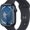 Apple Watch Series 9 [GPS 45mm] Midnight Aluminum Case with Midnight Sport Band M/L (Renewed)