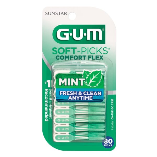 GUM Soft-Picks Comfort Flex, Easy to Use Dental Picks for Teeth Cleaning and Gum Health, Disposable Interdental Brushes with Convenient Carry Case, Dentist Recommended Dental Floss Picks, 80ct (4pk)