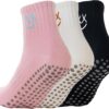 Soxbang 3/6 Pairs Pilates Socks with Grips,Yoga Socks Barre Socks Non Slip Socks Embroidery for Barre Ballet Barefoot Workout