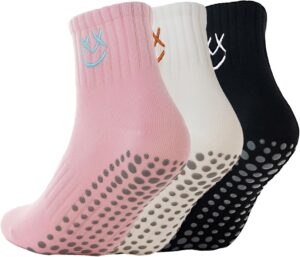 Soxbang 3/6 Pairs Pilates Socks with Grips,Yoga Socks Barre Socks Non Slip Socks Embroidery for Barre Ballet Barefoot Workout