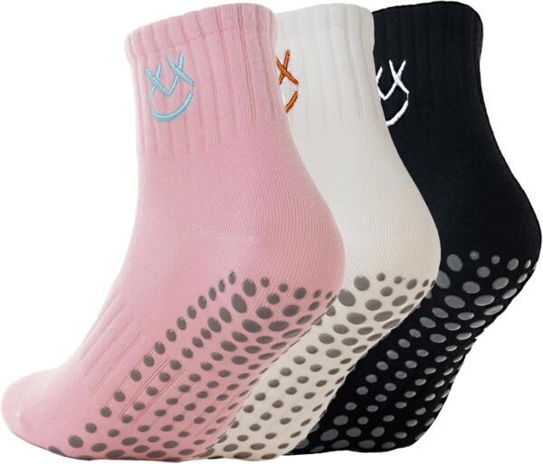 Soxbang 3/6 Pairs Pilates Socks with Grips,Yoga Socks Barre Socks Non Slip Socks Embroidery for Barre Ballet Barefoot Workout