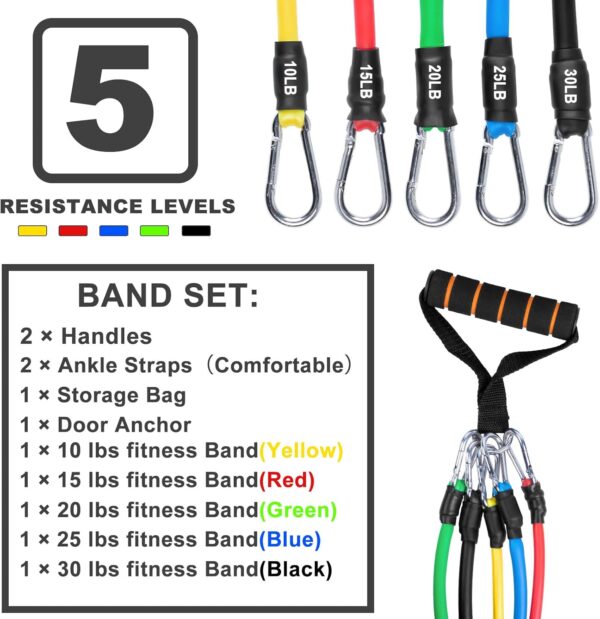 Resistance Bands Set (12pcs), Workout Bands with Handles, Door Anchor, Ankle Straps and Carry Bag, Exercise Bands for Shape Body and Home Workouts