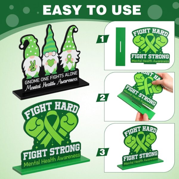 Amyhill 6 Pcs Mental Health Awareness Month Green Standing Block Sign Wooden Standing Table Centerpieces Motivational Green Ribbon Table Signs Decorations for Office Charity Party Supplies