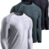 TSLA 3 Pack Men's Long Sleeve Pullover, Dry Fit Running Workout Shirts, Athletic Fitness & Gym Shirt