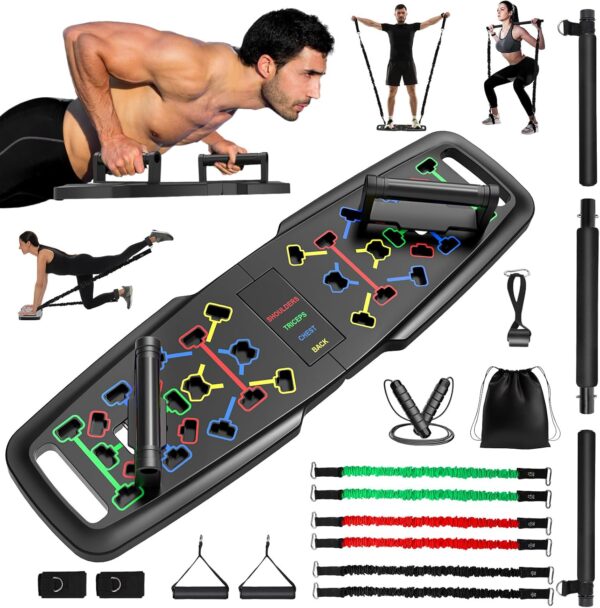 71agJy9ZmeL._AC_SL1500_.jpg KUYOU Portable Home Gym Workout Equipment, Push Up Board, Pilates Bar & Fitness Accessories with Resistance Bands for Upper Body Strength Training Full Body Workout at Home