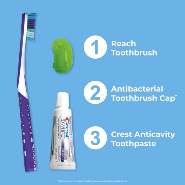 Reach Ultraclean Travel Kit Toothbrush with Toothbrush Cap and Toothpaste, Multi-Angled, Soft Bristles, TSA-Airport Friendly, Resealable, Portable and Reusable Bag