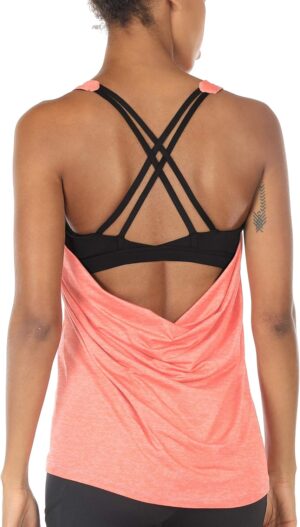 icyzone Workout Tank Tops Built in Bra - Women's Strappy Athletic Yoga Tops, Exercise Running Gym Shirts