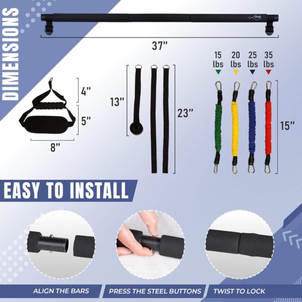 Verde Acqua Pilates Bar Kit with Resistance Bands for Women - Multifunctional Pilates Sculpt Bar for Any Height - Workout Equipment for Home Gym - Includes Exercise Chart for Full Body Workout