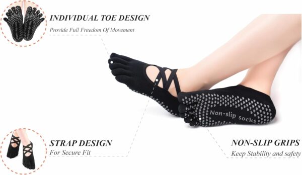 Women Non-Slip Full Toe Grip Socks With Straps, Designed For Yoga, Pilate, Dance, Ballet, Barre Or Gym Workout