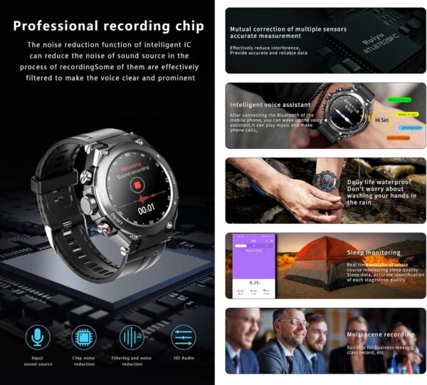 T92 Smart Watch with Earbuds MP3 Bluetooth Headset 3 in 1 1.28 Inch Smartwatch Built-in Wireless Earbuds Speaker Round Fitness Tracker Music Player Health Monitor (Silver)