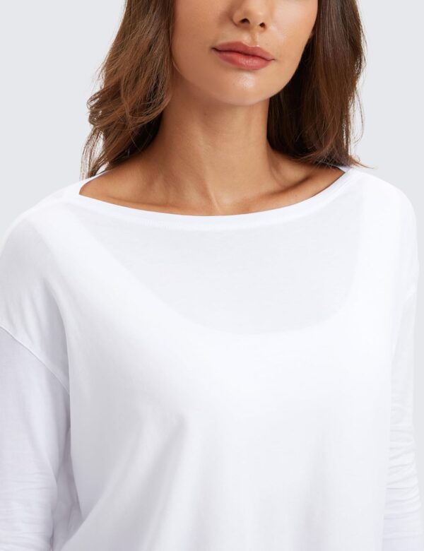 CRZ YOGA Pima Cotton Long Sleeve Workout Shirts for Women Loose Fit Athletic Yoga T-Shirts Casual Boat Neck Fall Tops