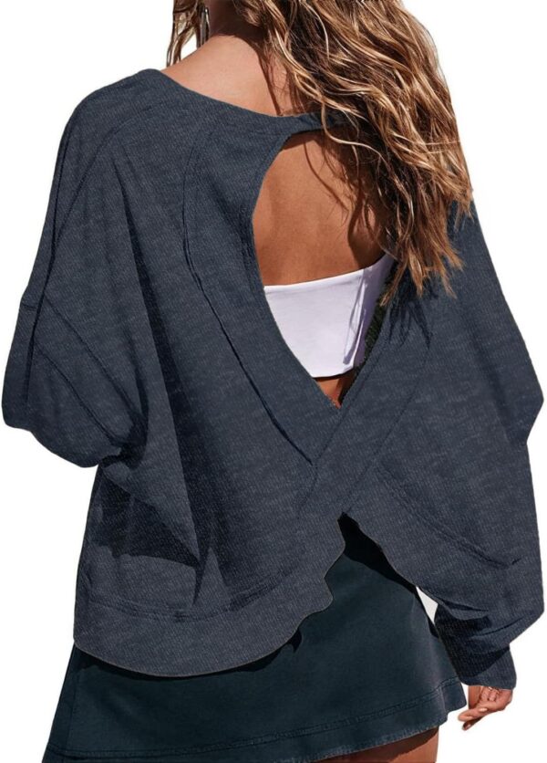 Wenlia Women's Open Back Workout Crop Tops Long Sleeve Casual Shirts Athletic Gym Yoga Tee with Thumb Hole