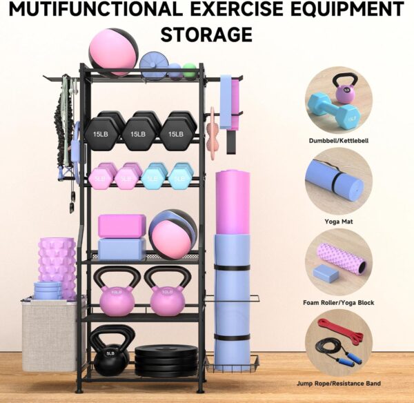 Dumbbell Rack, Home Gym Storage for Dumbbells Kettlebells Yoga Mat & Strength Training Equipments, Weight Rack with Peg Board Organizer, Workout Storage Gym Organizer Gym Equipment Storage
