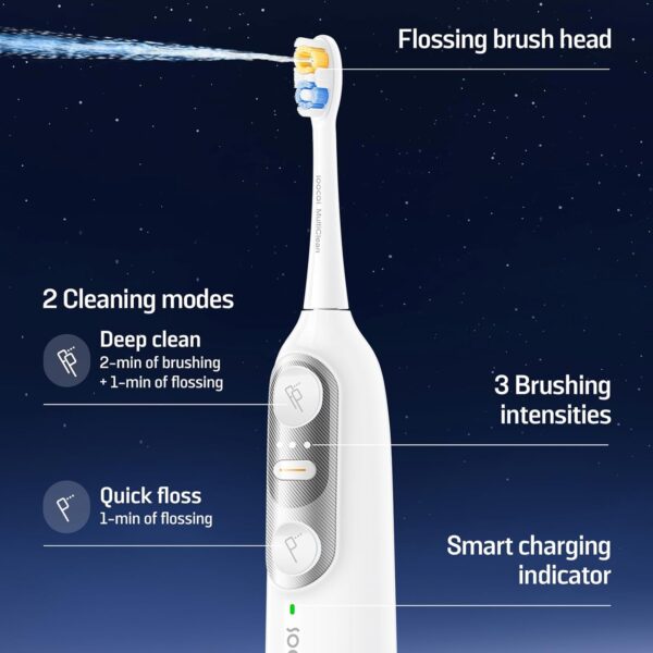 Soocas NEOS II - Electric Toothbrush with Water Flosser, Sonic Electric Toothbrush for Adults, Water Flosser for Teeth, Portable Cordless Oral Irrigator, 100% Plaque Removal, Pearl White