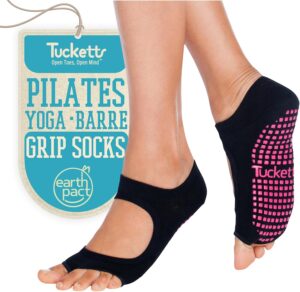 Tucketts Toeless Pilates Socks with Grips for Women, Non-Slip Barre Yoga Socks with Grips for Barefoot Workouts, Sizes 5-13
