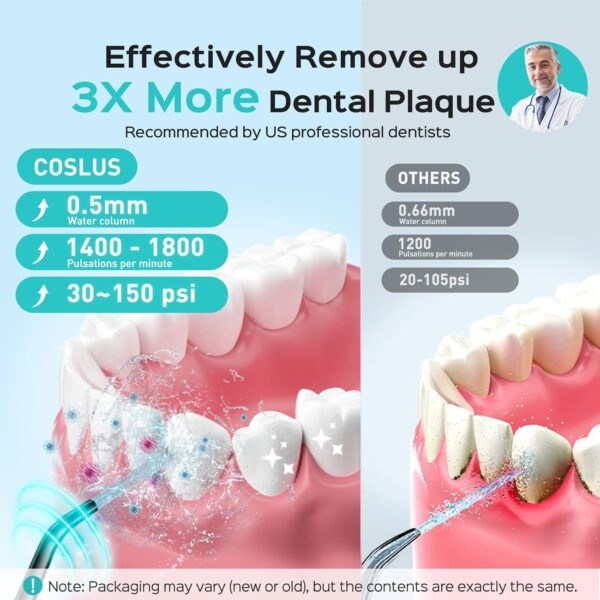 COSLUS Water Dental Flosser Pick for Teeth: 4 Modes Cordless Portable 300ML Larger Tank Water Teeth Cleaner IPX7 Waterproof Flossing Cleaning Picks for Home Travel FC5360