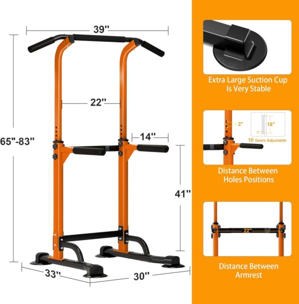 DlandHome Pull Up Bar, Power Tower Dip Bar, Pull Up Bar Free Standing with 10 Levels Adjustable Height for Home Gym Workout Equipment, Strength Training Fitness