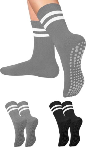 AURUZA Pilates Grippy Socks with Grips for Women Non Slip Skid Yoga Socks Crew Length for Ballet Home Workout Hospital