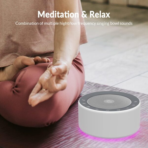 Kipcush Tibetan Meditation Bowl Sound Machine - 7 Different Sized Singing Bowls Sounds for Yoga, Meditation, Mindfulness, Chakra Healing, Sound Therapy and Stress Relief, Timer, Plug in