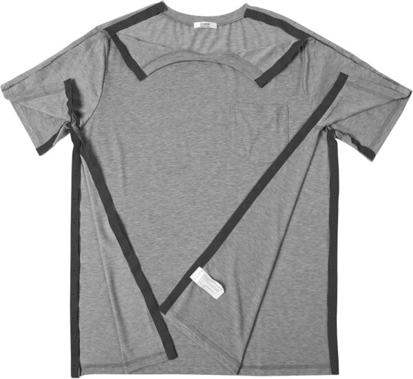 Deyeek Men's Post Shoulder Surgery Shirts Recovery Tear Away Short Sleeve Full Open Side Snap Adaptive Chemo Clothing
