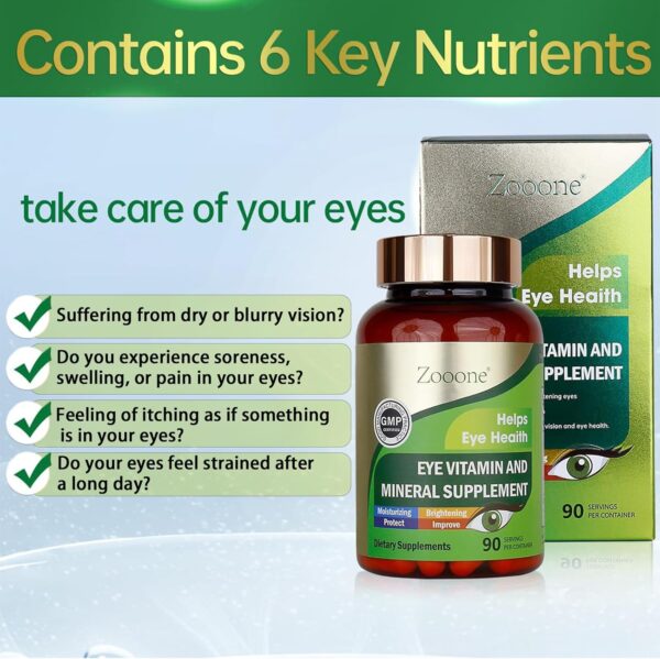 zooone- Lutein Eye Vitamins Supplement for Macular Health and Dry Eye, Contains Lutein, Zinc, Vitamins C/E & Zeaxanthin to Support Eye Health, 90 Tablets