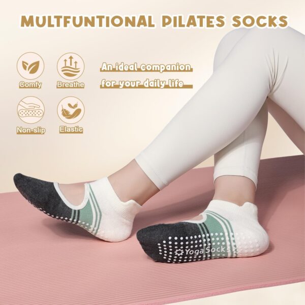 4 Pairs Grip Yoga Pilates Socks for Women ，Non-slip Yoga Athletic Socks with Grip Socks for Yoga Ballet Barefoot Workout Anti Skid
