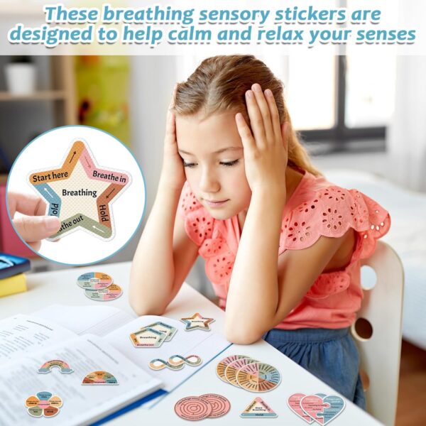 ZOIIWA 48Pcs Breath Calm Anxiety Sensory Stickers Reusable Tactile Textured Mindfulness Sticker Fidget Silent Adhesive Sensory Strips for School Office Adults Teen Kid Tension Student Classroom Supply