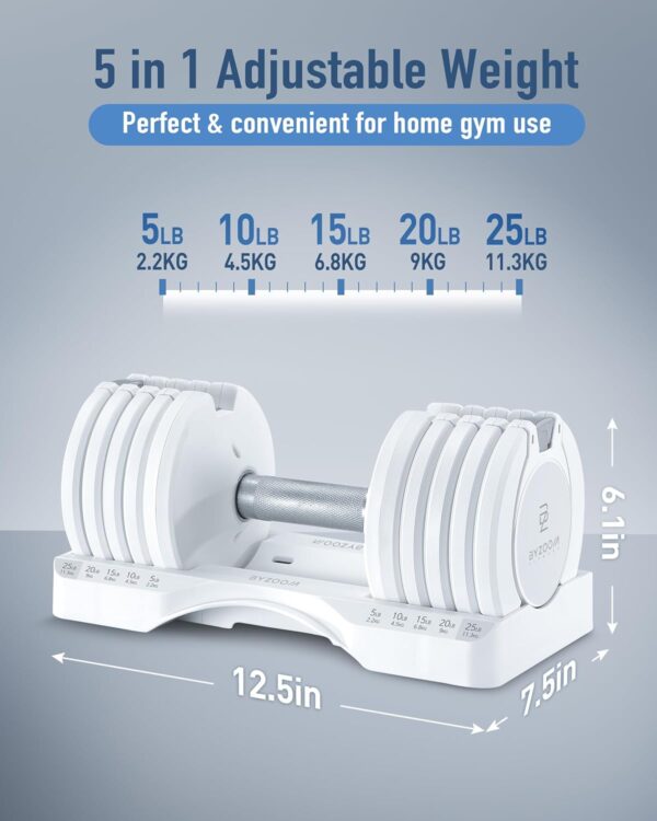 Adjustable Dumbbell 12.5/25lb Set of 2 or Single Unit Piece Weight Training Fitness Exercise Body Workout 5 in 1 for Home Gym Beginners Woman