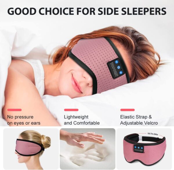 TOPOINT Sleep Mask with Bluetooth Headphones, Breathable Silk Eye Mask for Sleeping Men Women, Bluetooth Sleep Mask Blackout with Speakers, Microphone Handsfree, USB C for Travel Meditation Gifts