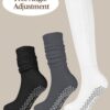 AURUZA Grip Pilates Socks for Women, Yoga Long Slouch Socks with Grip for Barre Non Slip Knee High Toe Socks