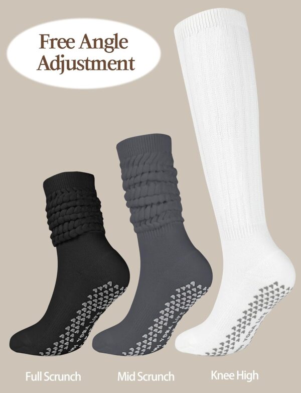 AURUZA Grip Pilates Socks for Women, Yoga Long Slouch Socks with Grip for Barre Non Slip Knee High Toe Socks