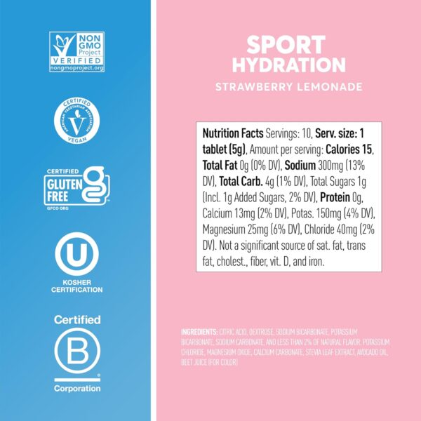 Nuun Sport Electrolyte Tablets - Dissolvable in Water, Strawberry Lemonade, 5 Essential Electrolytes for Hydration, 1g Sugar Drink Mix, Vegan, Non-GMO, 8 Pack (80 Total Servings)