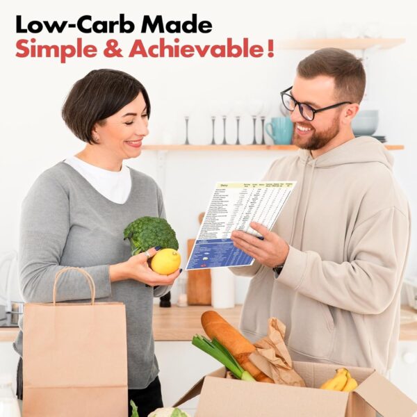 Low Carb Food List. Your Grocery List for a Healthy Low-carb Diet Plan. Perfect for Meal Planning, Carb counting, Calories, Fats, Proteins, and Fibers. Tri-fold. Laminated. 8""x11""