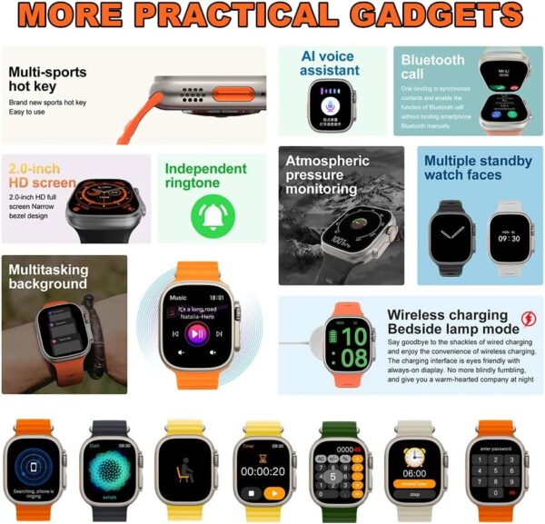 Smart Watch for Men Women Android iPhone Compatible, 2.09'' Smartwatch Fitness Tracker Watch with Heart Rate Blood Oxygen Sleep Monitor Pedometer Bluetooth Call SMS & 2 Bands (Black)