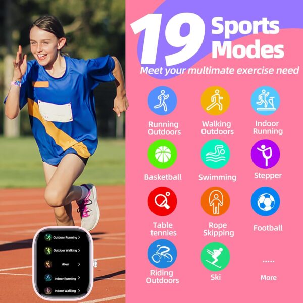 Fitness Tracker Watch for Kids, IP68 Waterproof Kids Smart Watch with 1.5" DIY Dials 19 Sport Modes, Pedometers, Heart Rate, Sleep Monitor, Great Gift for Boys Girls Teens 6-14