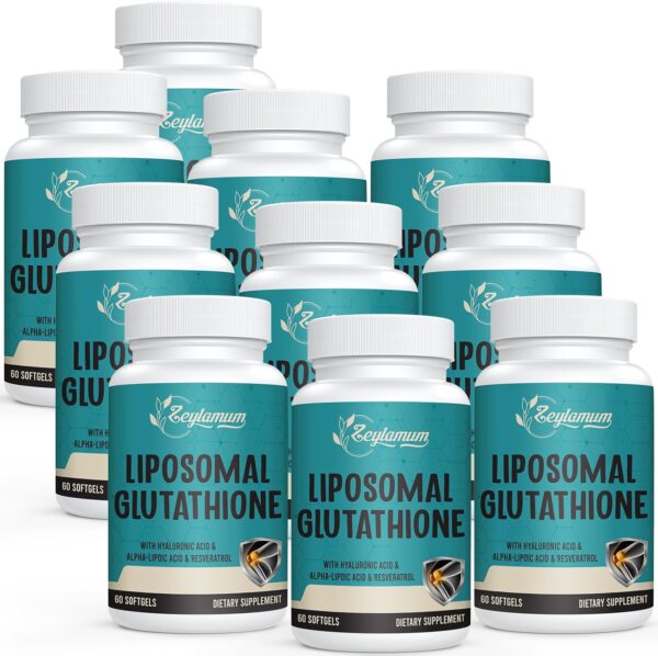 2400 MG Liposomal Glutathione Softgels, Max Absorption, Active Form L-Glutathione Reduced (GSH), with Hyaluronic Acid, Resveratrol, Master Antioxidants for Detox, Brain, Immune System, 600 Softgels