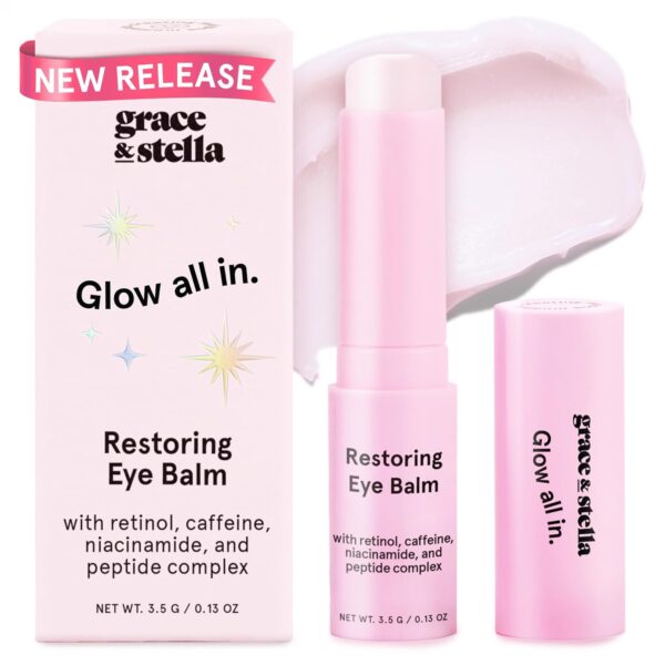 grace & stella Under Eye Brightener Balm Stick - Retinol & Caffeine Eye Cream with for Dark Circles, Puffiness, Wrinkles - Instantly Hydrate and Brighten Undereye Area - Vegan Skincare (0.13oz / 3.5g)