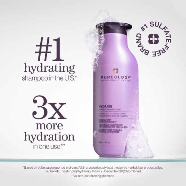 Pureology Hydrate Moisturizing Shampoo and Conditioner Set | For Dry Color Treated Hair | Sulfate-Free | Vegan | Paraben-Free