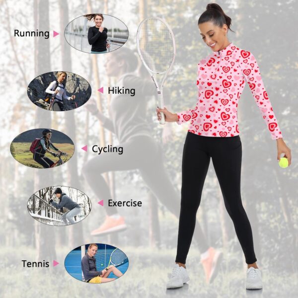 WOWENY Women's Long Sleeve Athletic Shirts Quarter Zip Pullover Collared T-Shirt Workout Print Tennis Top