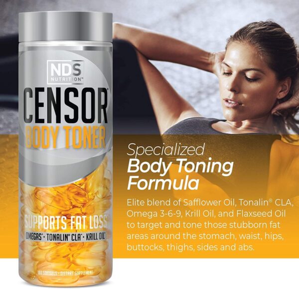 Censor NDS Nutrition Fat Loss and Body Toner with CLA, Fish Oil, Safflower and Omega 3-6-9 Blend - Dietary Supplement for Improved Energy, Metabolism and Health - 180 Softgels