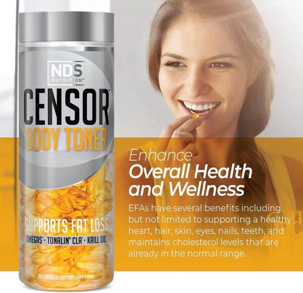Censor NDS Nutrition Fat Loss and Body Toner with CLA, Fish Oil, Safflower and Omega 3-6-9 Blend - Dietary Supplement for Improved Energy, Metabolism and Health - 180 Softgels