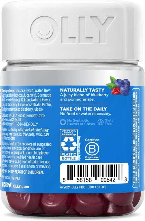 OLLY Glowing Skin Collagen Gummy, Hydrated, Youthful Skin, Hyaluronic Acid, Sea Buckthorn, Chewable Supplement, Berry, 25 Day Supply - 50 Count