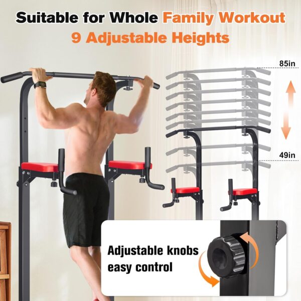 RELIFE REBUILD YOUR LIFE Power Tower Pull Up Bar Dip Station for Home Gym Adjustable Height Strength Training Workout Equipment