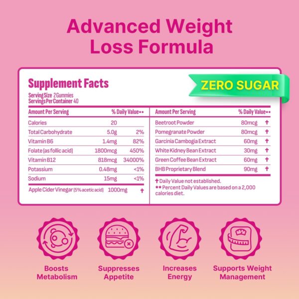 Keto Acv Gummies for Advanced Weight Loss, Apple Cider Vinegar Supplement with B12 - Gluten-Free, Vegan, Boost Metabolism and Energy, Support Digestive Health