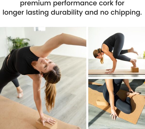 Luxury Cork Yoga Block Set - Extra Large Yoga Blocks with Performance Grade Portuguese Cork | High Density, Non-Slip Support for Safer Balancing | 2 Pack | Extra Long Yoga Strap Included